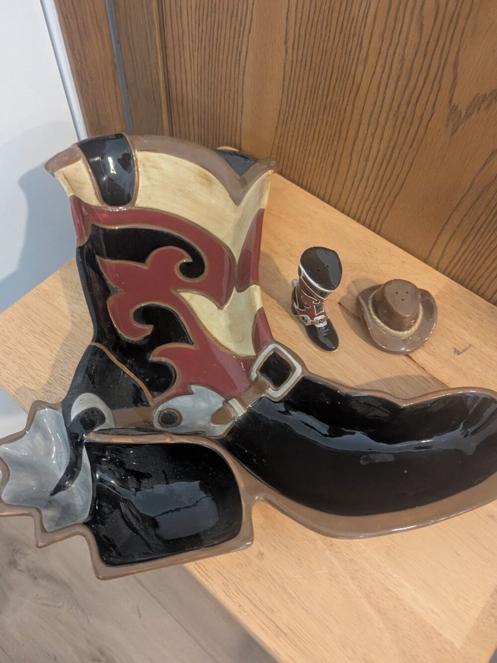 Happy Trails Cowboy Boot Serving Platter & Shakers Country Western Sonoma